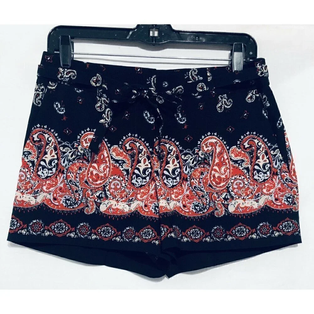 Ann Taylor LOFT Womens Petite Size 2 Sunset Paisley Tie Waist Shorts Boho